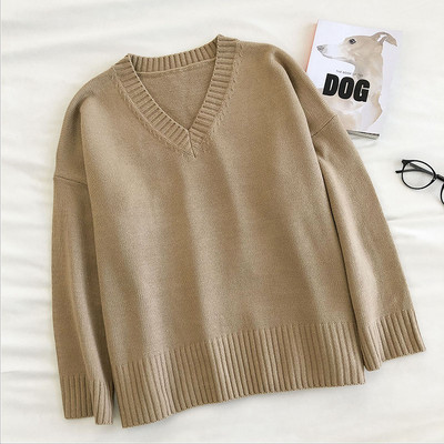 Casual γυναικείο πουλόβερ με μακριά μανίκια και ντεκολτέ