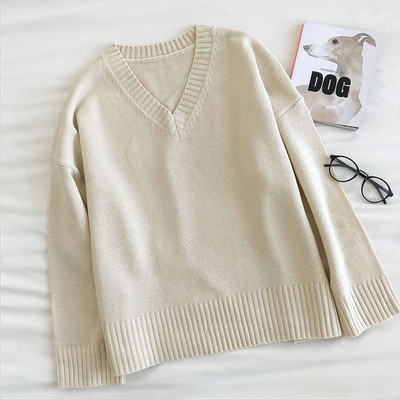 Casual γυναικείο πουλόβερ με μακριά μανίκια και ντεκολτέ