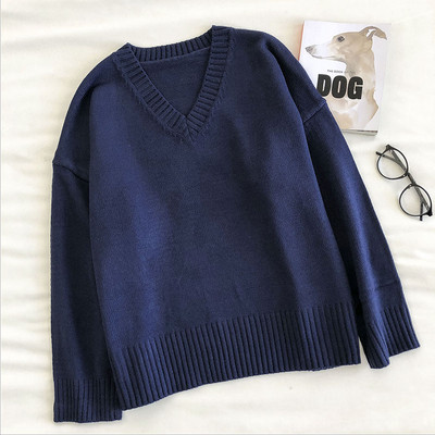 Casual γυναικείο πουλόβερ με μακριά μανίκια και ντεκολτέ