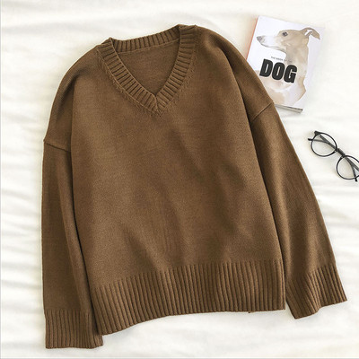 Casual γυναικείο πουλόβερ με μακριά μανίκια και ντεκολτέ