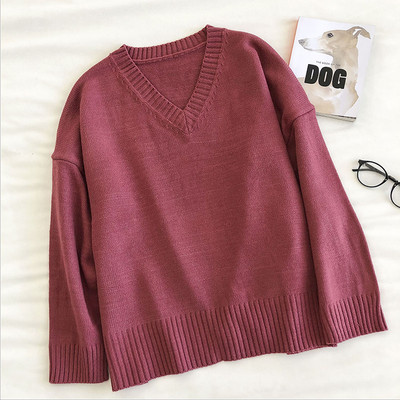 Casual γυναικείο πουλόβερ με μακριά μανίκια και ντεκολτέ