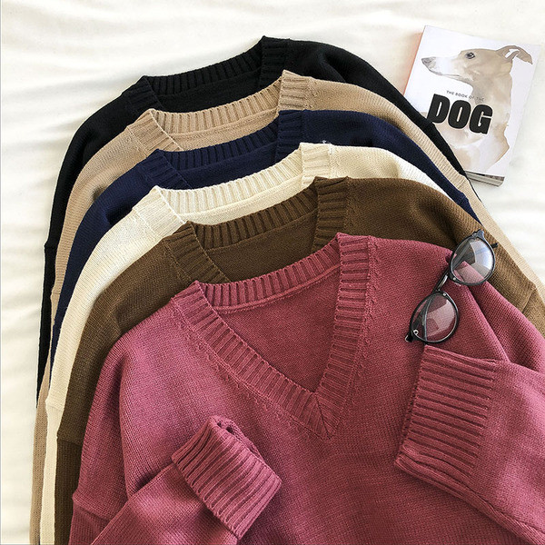 Casual γυναικείο πουλόβερ με μακριά μανίκια και ντεκολτέ 