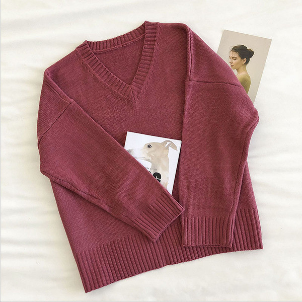 Casual γυναικείο πουλόβερ με μακριά μανίκια και ντεκολτέ 