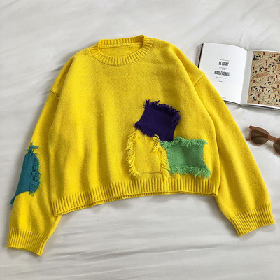 Νέο μοντέλο γυναικείο πουλόβερ με οβάλ λαιμόκοψη και μακριά μανίκια