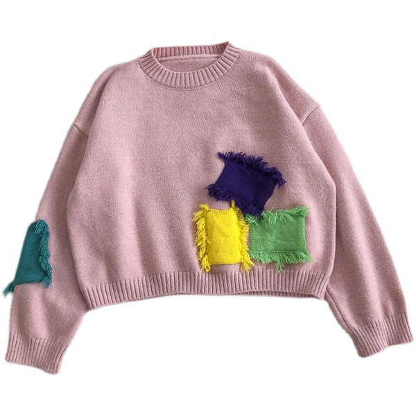 Νέο μοντέλο γυναικείο πουλόβερ με οβάλ λαιμόκοψη και μακριά μανίκια