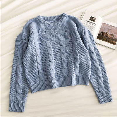 Γυναικείο πουλόβερ ρετρό στυλ με οβάλ ντεκολτέ και μακριά μανίκια