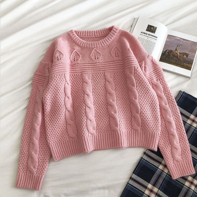 Γυναικείο πουλόβερ ρετρό στυλ με οβάλ ντεκολτέ και μακριά μανίκια