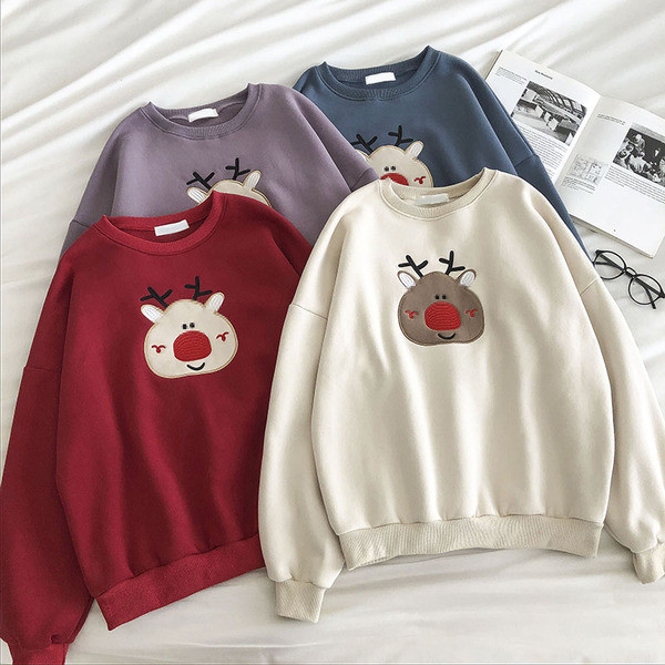 Jõuluaegne naiste kampsun tikandi ja ovaalse kaelusega