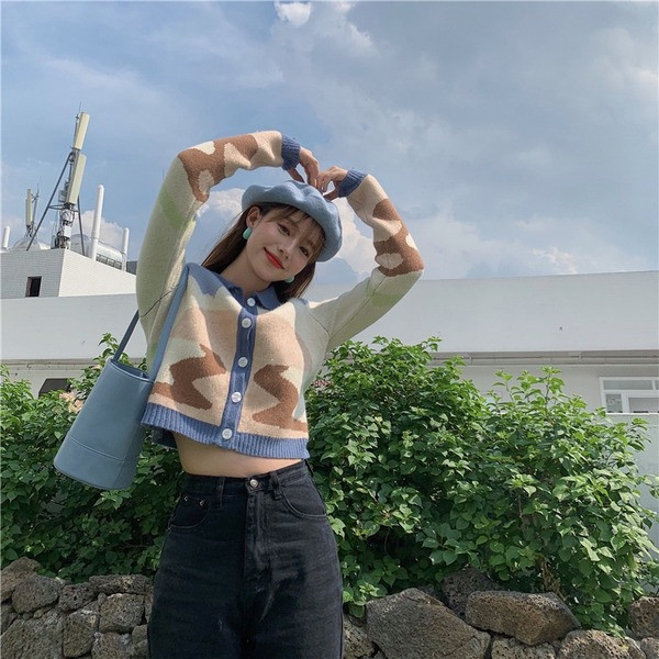 Praegune spits-kaelusega naiste lühike kardigan