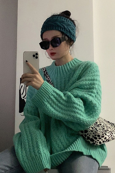 Κομψό γυναικείο μακρύ φαρδύ πουλόβερ