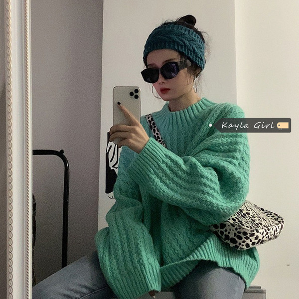 Κομψό γυναικείο μακρύ φαρδύ πουλόβερ