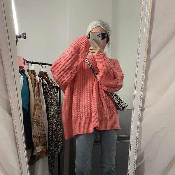 Κομψό γυναικείο μακρύ φαρδύ πουλόβερ