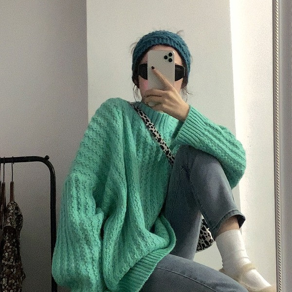 Κομψό γυναικείο μακρύ φαρδύ πουλόβερ