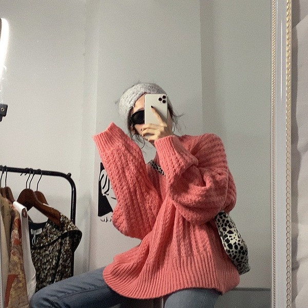 Κομψό γυναικείο μακρύ φαρδύ πουλόβερ