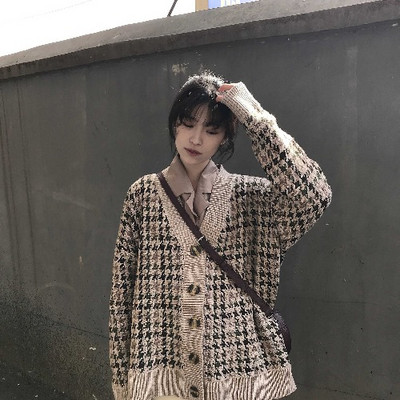 Γυναικεία καρό ζακέτα με ντεκολτέ