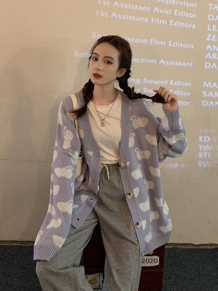 Naiste vabaaja pikk spitsikaelusega kardigan