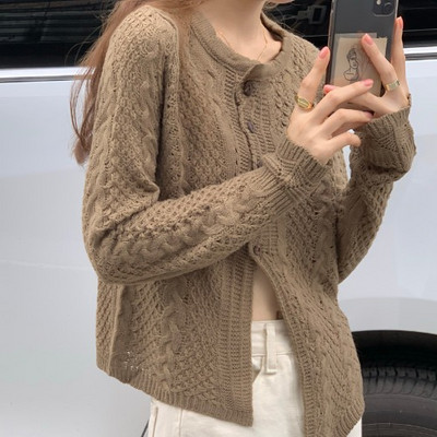 Καθημερινή μακρά ζακέτα με οβάλ ντεκολτέ