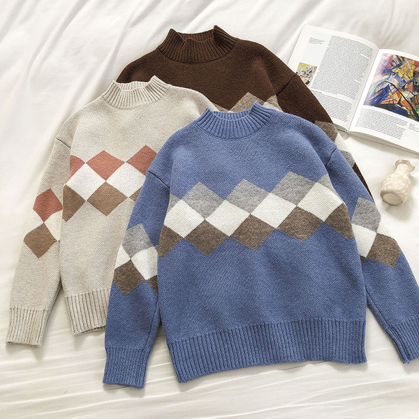 Γυναικείο ρετρό στυλ πουλόβερ με χαμηλό γιακά