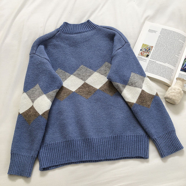 Γυναικείο ρετρό στυλ πουλόβερ με χαμηλό γιακά