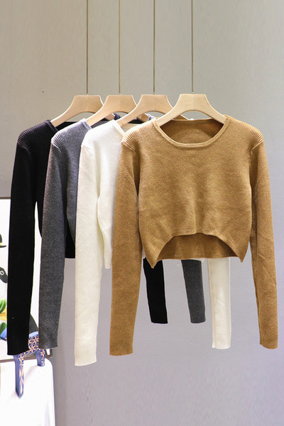 Νέο μοντέλο γυναικείο κοντό πουλόβερ με στρογγυλή λαιμόκοψη