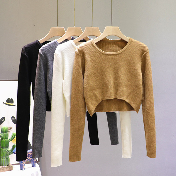 Νέο μοντέλο γυναικείο κοντό πουλόβερ με στρογγυλή λαιμόκοψη