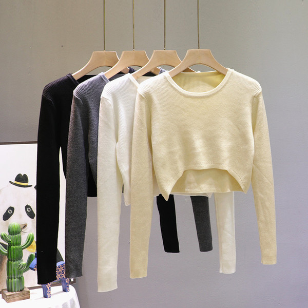 Νέο μοντέλο γυναικείο κοντό πουλόβερ με στρογγυλή λαιμόκοψη