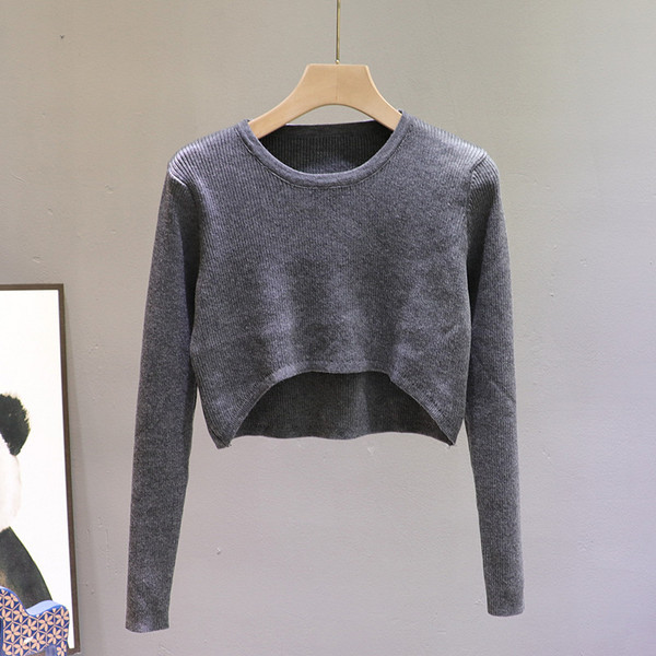 Νέο μοντέλο γυναικείο κοντό πουλόβερ με στρογγυλή λαιμόκοψη