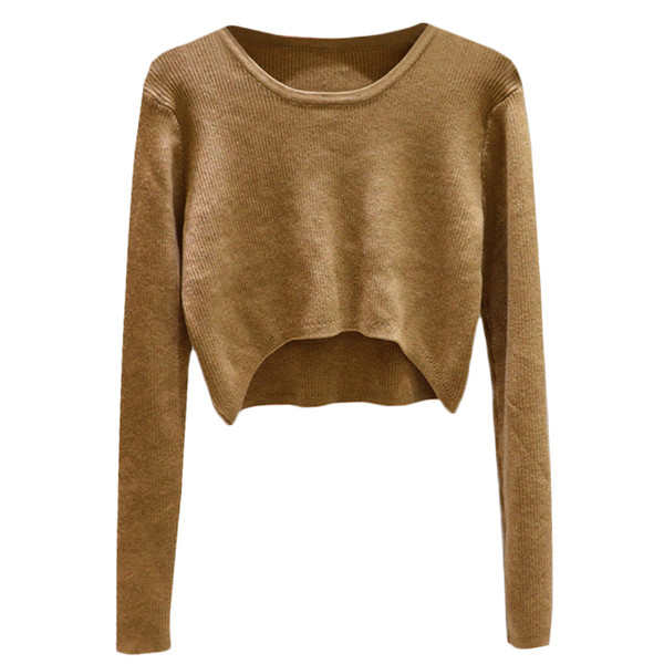 Νέο μοντέλο γυναικείο κοντό πουλόβερ με στρογγυλή λαιμόκοψη