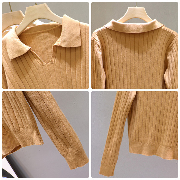 Μοντέρνο γυναικείο πουλόβερ με λαιμόκοψη και μακριά μανίκια