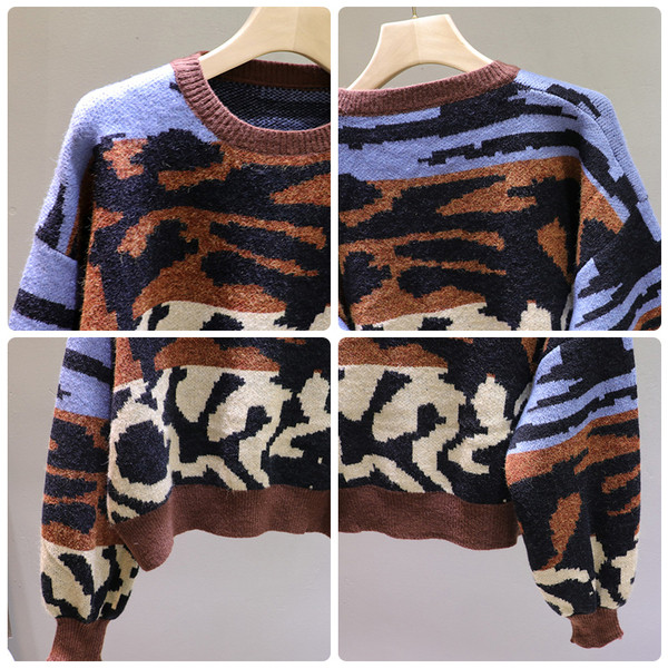 Μοντέρνο γυναικείο πουλόβερ με μοτίβο και οβάλ ντεκολτέ