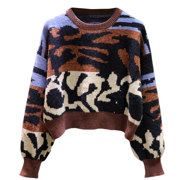 Μοντέρνο γυναικείο πουλόβερ με μοτίβο και οβάλ ντεκολτέ