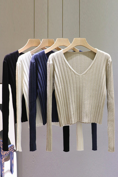 Γυναικείο πουλόβερ casual με λαιμόκοψη και μακριά μανίκια