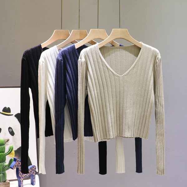 Γυναικείο πουλόβερ casual με λαιμόκοψη και μακριά μανίκια