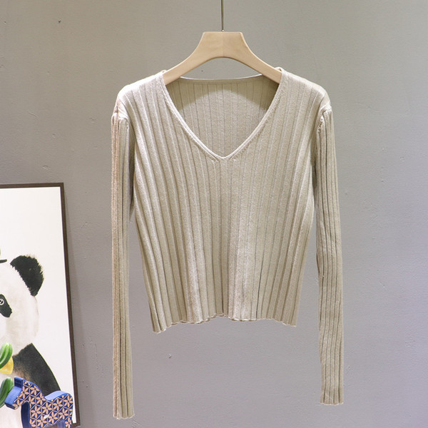 Γυναικείο πουλόβερ casual με λαιμόκοψη και μακριά μανίκια