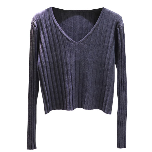 Γυναικείο πουλόβερ casual με λαιμόκοψη και μακριά μανίκια