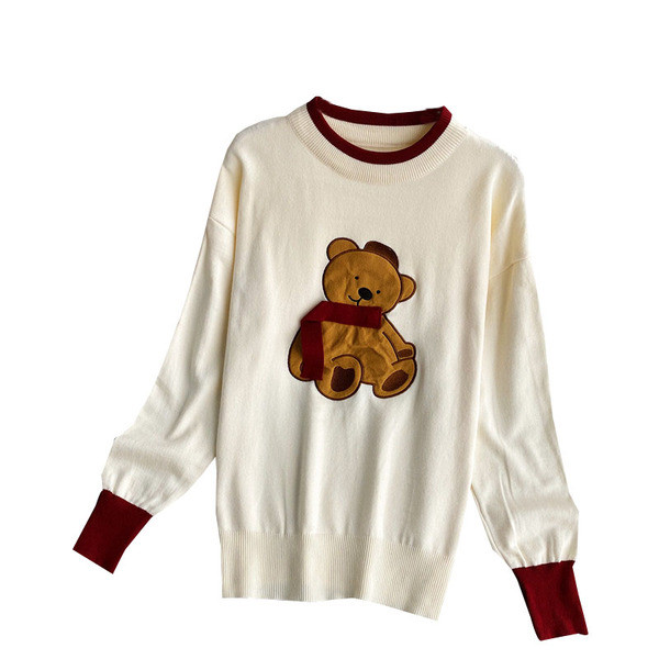 Γυναικείο πουλόβερ με οβάλ λαιμόκοψη και πολύχρωμο απλικέ