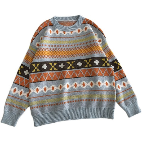 Πολύχρωμο γυναικείο πουλόβερ με οβάλ ντεκολτέ