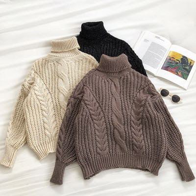 Μοντέρνο γυναικείο πουλόβερ με κολάρο και μακριά μανίκια