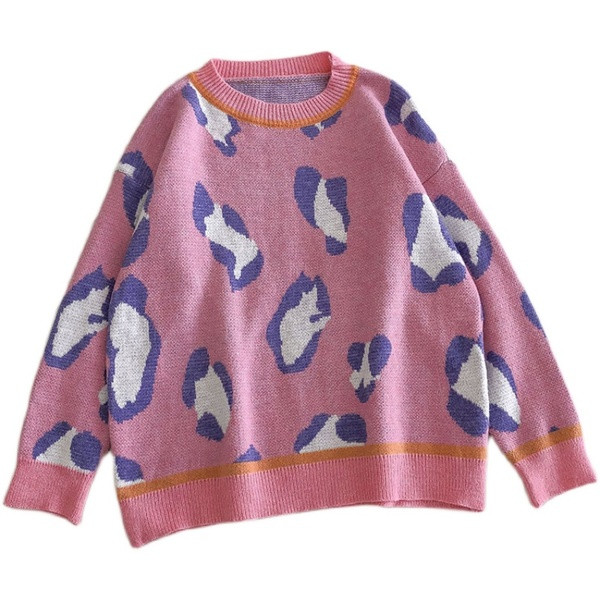 Γυναικείο πουλόβερ με μοτίβο λεοπάρδαλη και στρογγυλή λαιμόκοψη