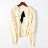 Φθινοπωρινή ζακέτα με φαρδύ κολάρο και κορδέλα