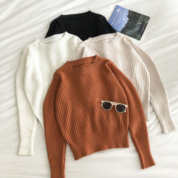 Naiste vabaaja sviiter pikkade varrukatega ja ümara kaelusega