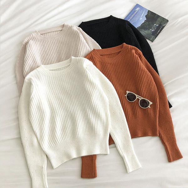 Naiste vabaaja sviiter pikkade varrukatega ja ümara kaelusega