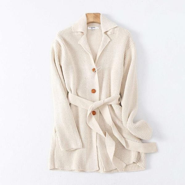 Casual γυναικεία ζακέτα με ζώνη - μεσαίου μήκους