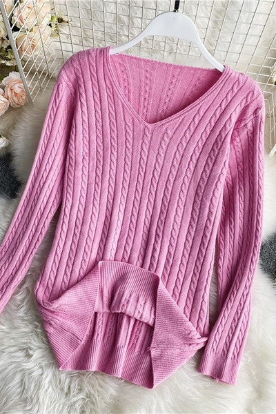 Γυναικείο casual πουλόβερ με λαιμόκοψη σε διάφορα χρώματα