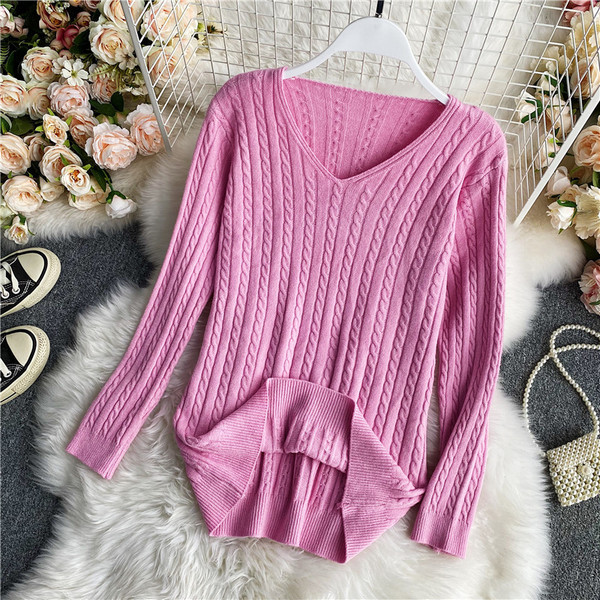 Γυναικείο casual πουλόβερ με λαιμόκοψη σε διάφορα χρώματα