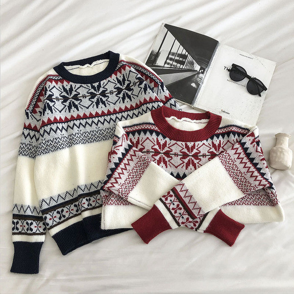 Γυναικείο ρετρό στυλ πουλόβερ με στρογγυλή λαιμόκοψη και μακριά μανίκια