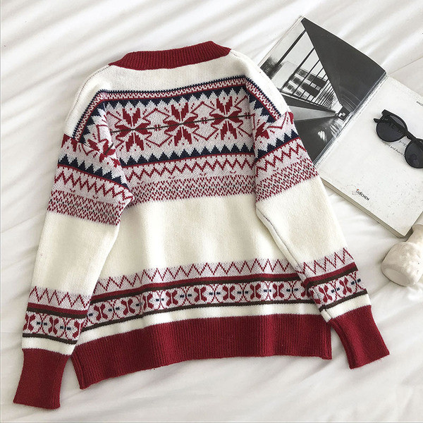 Γυναικείο ρετρό στυλ πουλόβερ με στρογγυλή λαιμόκοψη και μακριά μανίκια