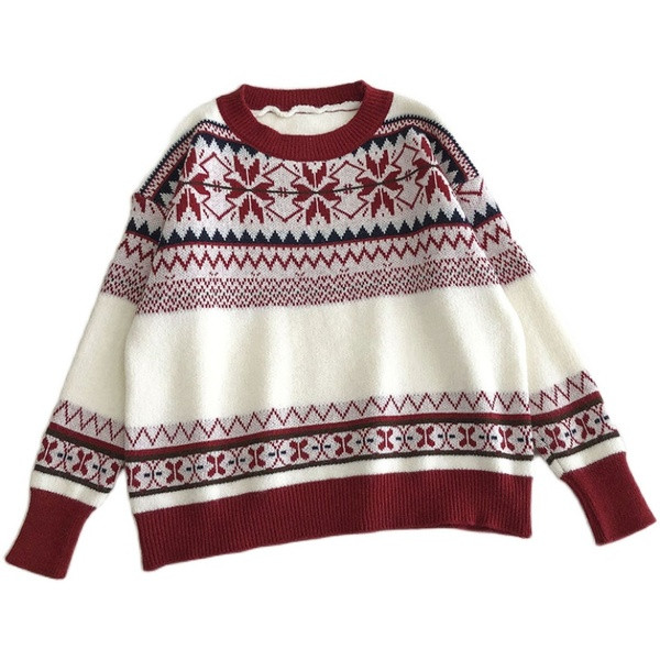 Γυναικείο ρετρό στυλ πουλόβερ με στρογγυλή λαιμόκοψη και μακριά μανίκια