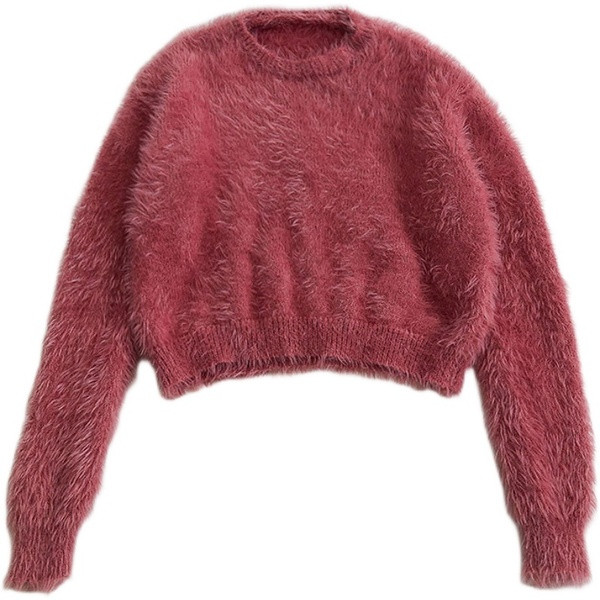 Ženski puhasti pulover s okruglim izrezom