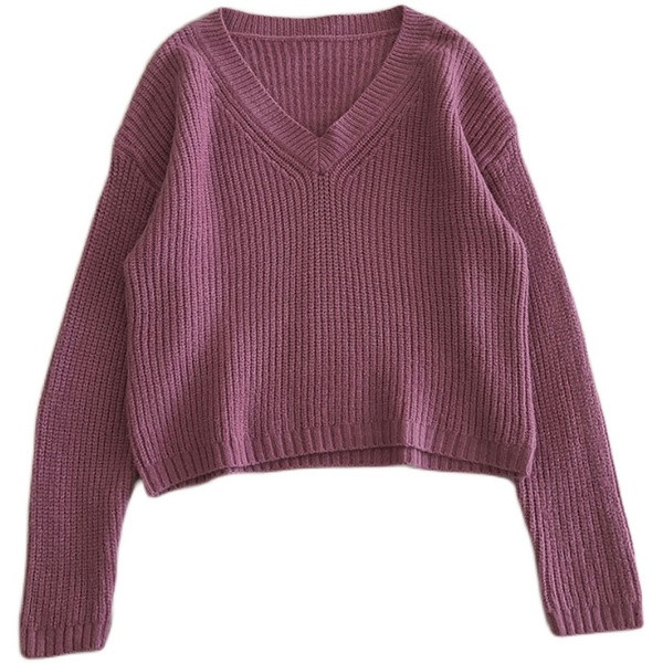 Naiste vabaaja sviiter pikkade varrukate ja spitsikaelusega